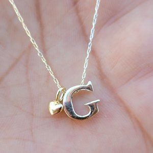 Adorable initial G dainty gold heart 925 sterling silver necklace